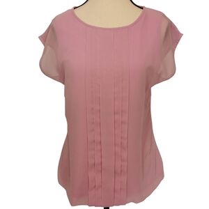 Boden Scoop Neck Cap Sleeve Pleated Chiffon Front Pink Blouse - Sz 6